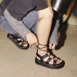 Dr. Martens Nartilla Black Hydro Leather Gladiator Women's Sandal Size 11 #B1498